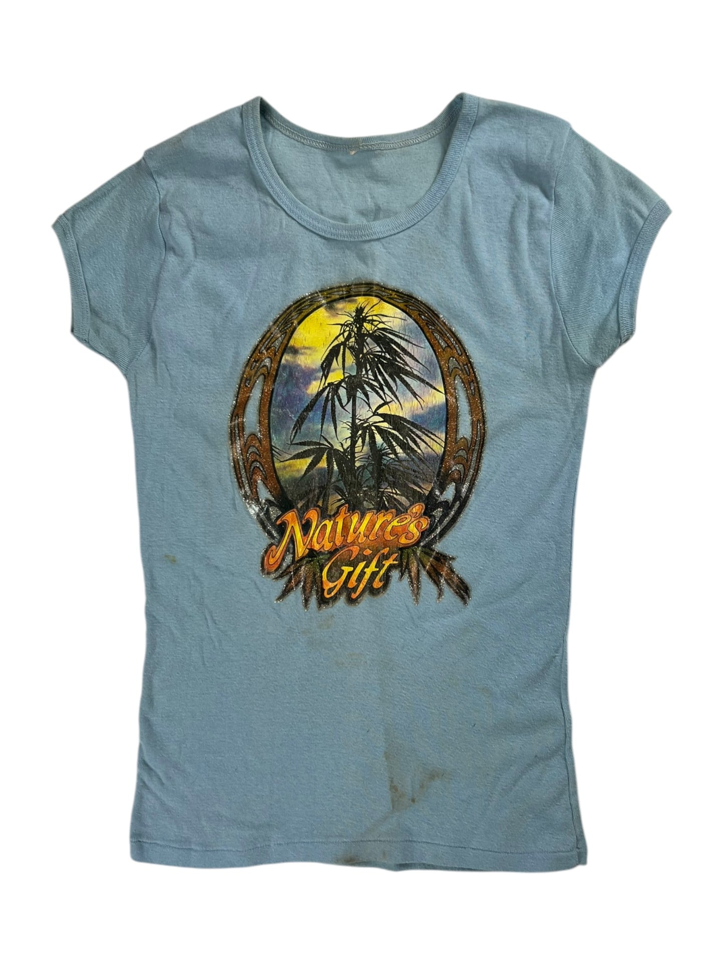 Vintage 1970s Nature’s Gift Marijuana leaf baby style women’s tee (S)