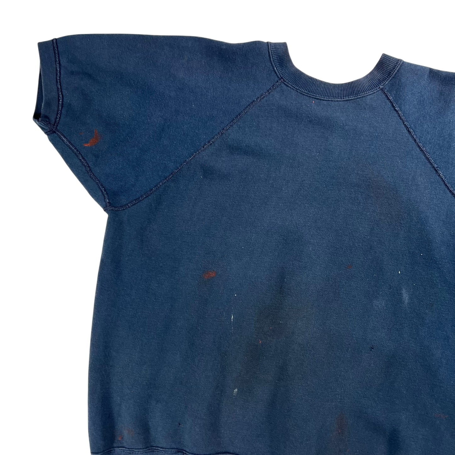 Vintage 1970s navy blue faded worn short sleeve crewneck (L)