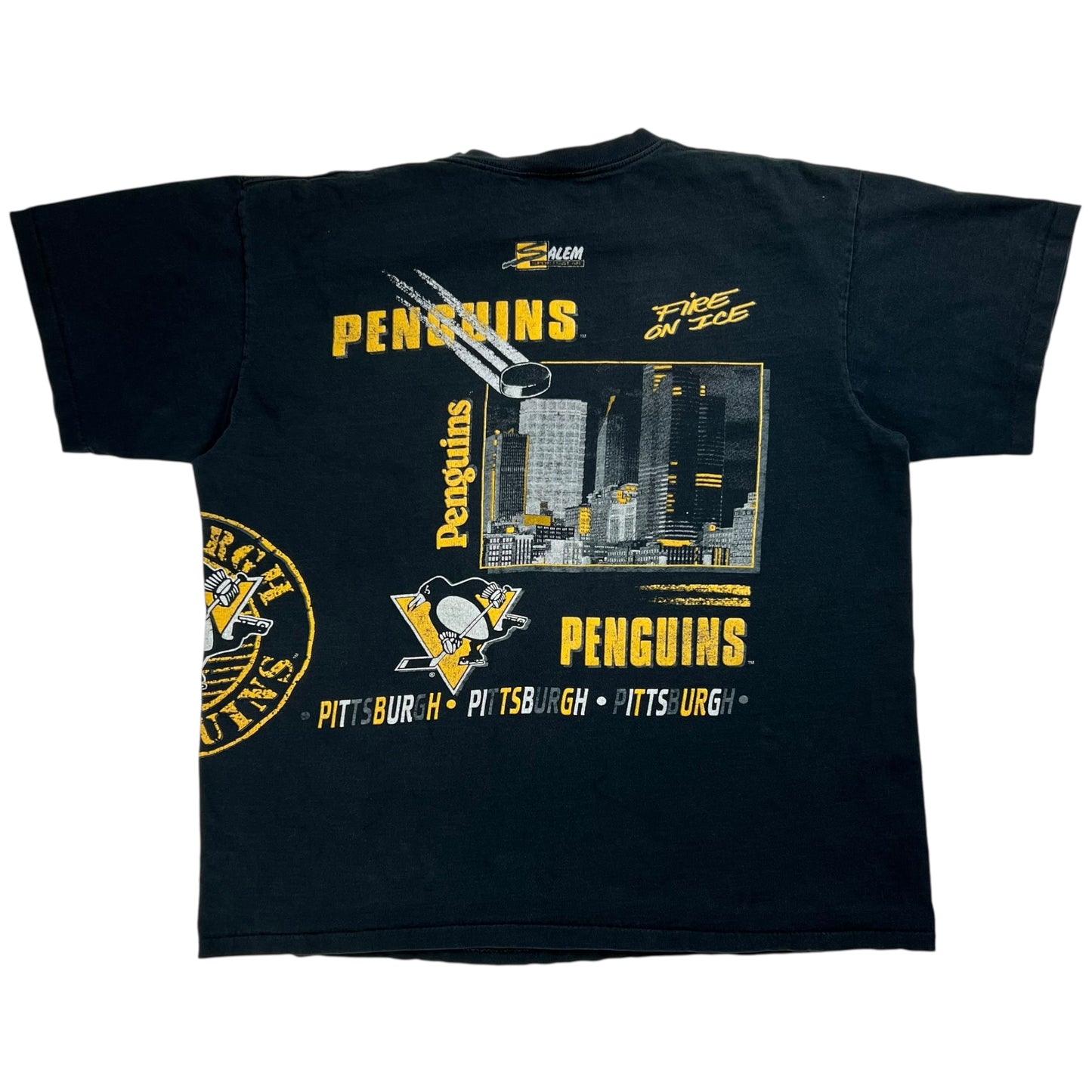 Vintage 1991 Salem Sports Pittsburgh Penguins Fire on Ice All over print tee (XXL)