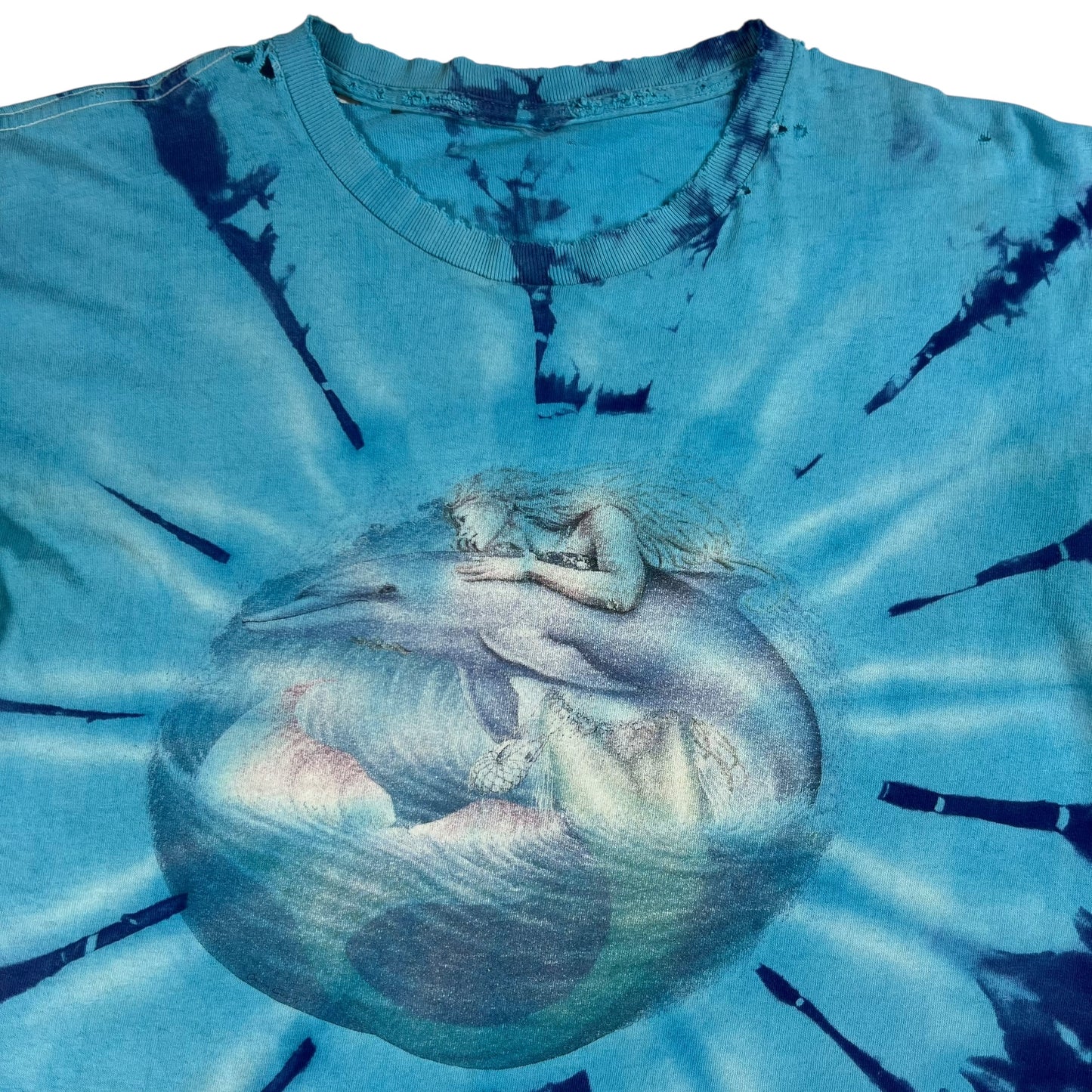 Vintage 90s Dolphin Mermaid tie dye distressed M. Dubois art tee (L)