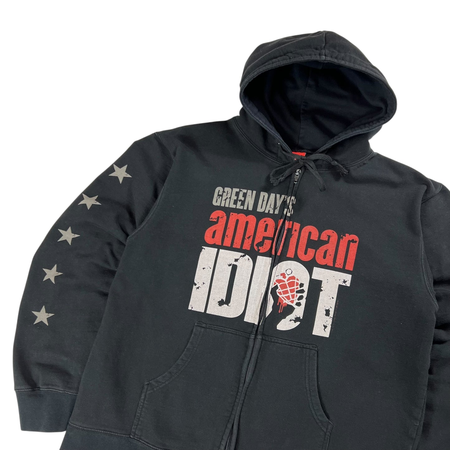 Vintage Y2K Green Day American Idiot sleeve print zip up hoodie (L)