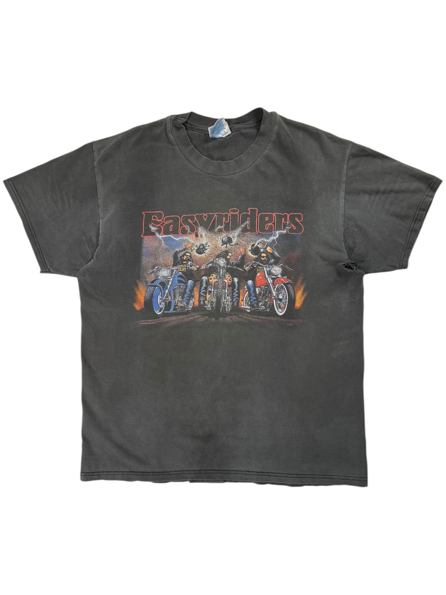 Vintage 90s Easyriders motorcycles thrashed biker tee (L)