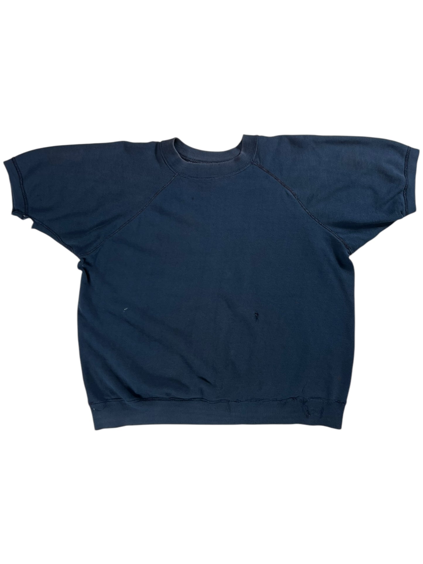 Vintage 1970s navy blue faded worn short sleeve crewneck (L)