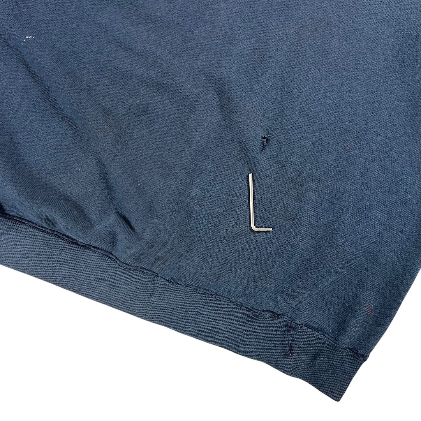 Vintage 1970s navy blue faded worn short sleeve crewneck (L)