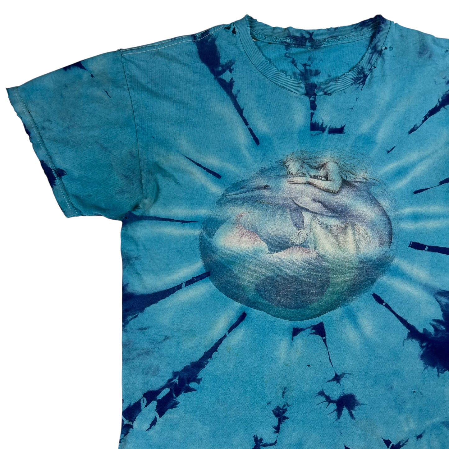 Vintage 90s Dolphin Mermaid tie dye distressed M. Dubois art tee (L)