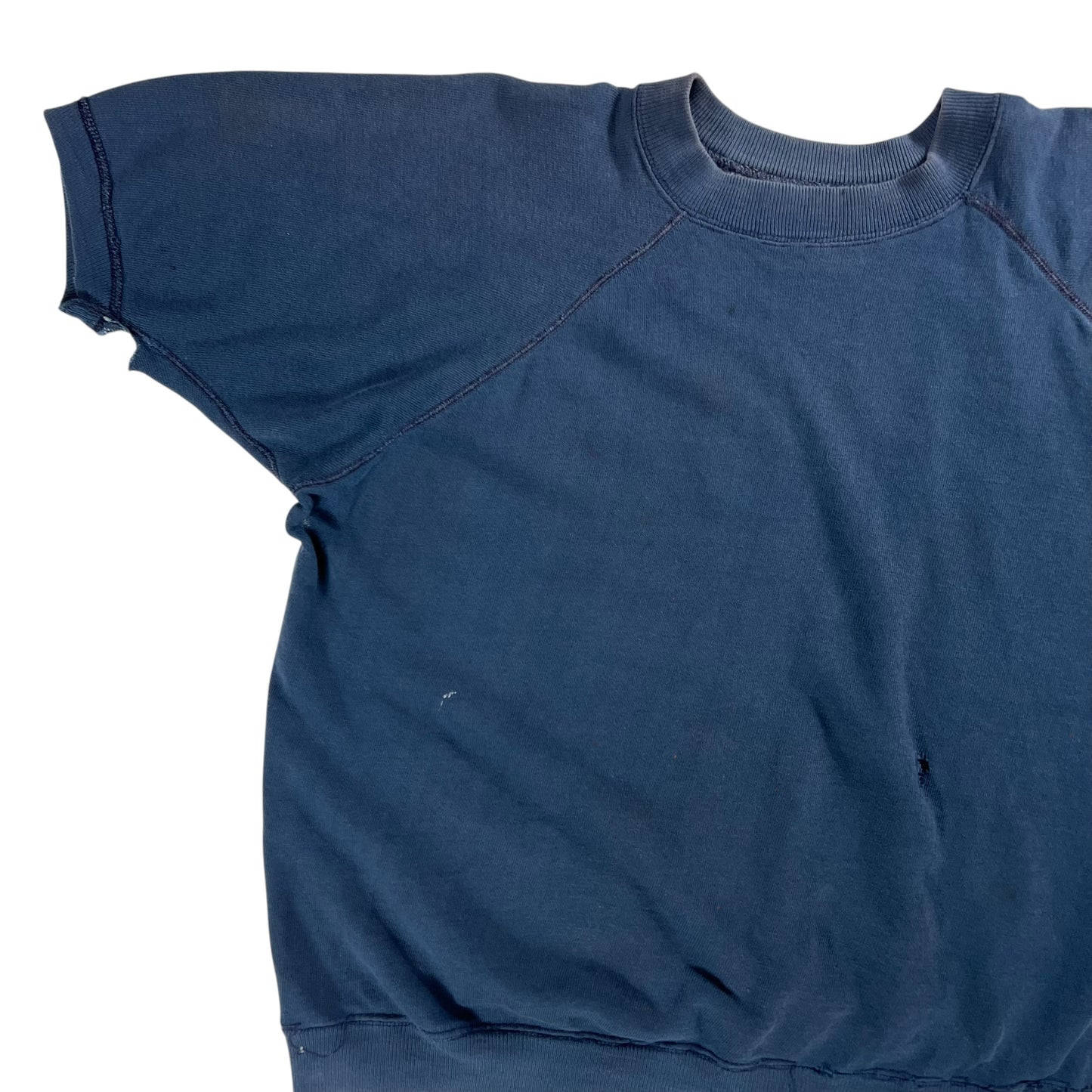 Vintage 1970s navy blue faded worn short sleeve crewneck (L)