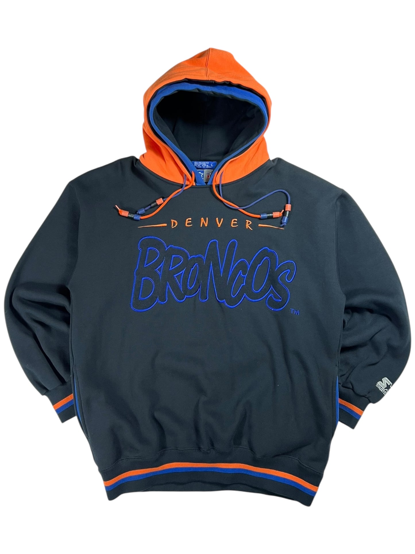 Vintage 90s Starter Denver Broncos double hood bubble graffiti hoodie (L)