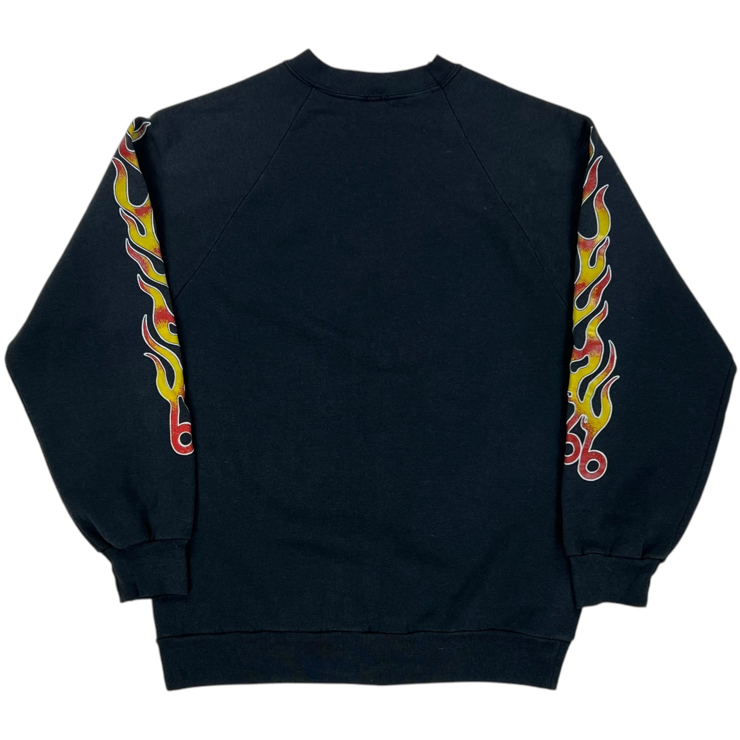 Vintage 90s Red Rush Quebec City 666 outlaw biker club flame sleeve print crewneck (L)