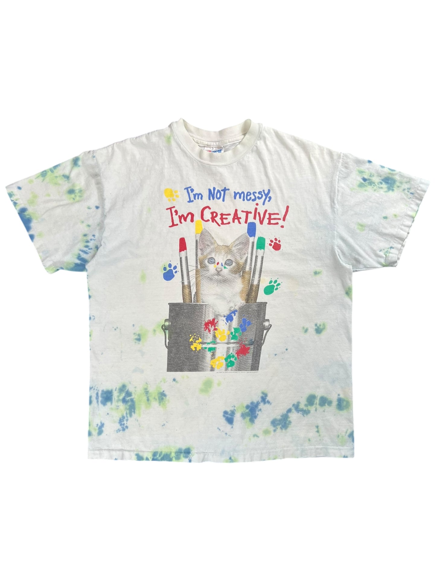 Vintage 1993 I’m not messy, I’m creative! tie dye cat tee (L)