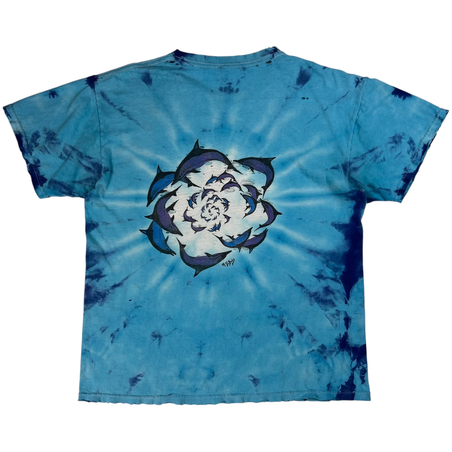 Vintage 90s Dolphin Mermaid tie dye distressed M. Dubois art tee (L)