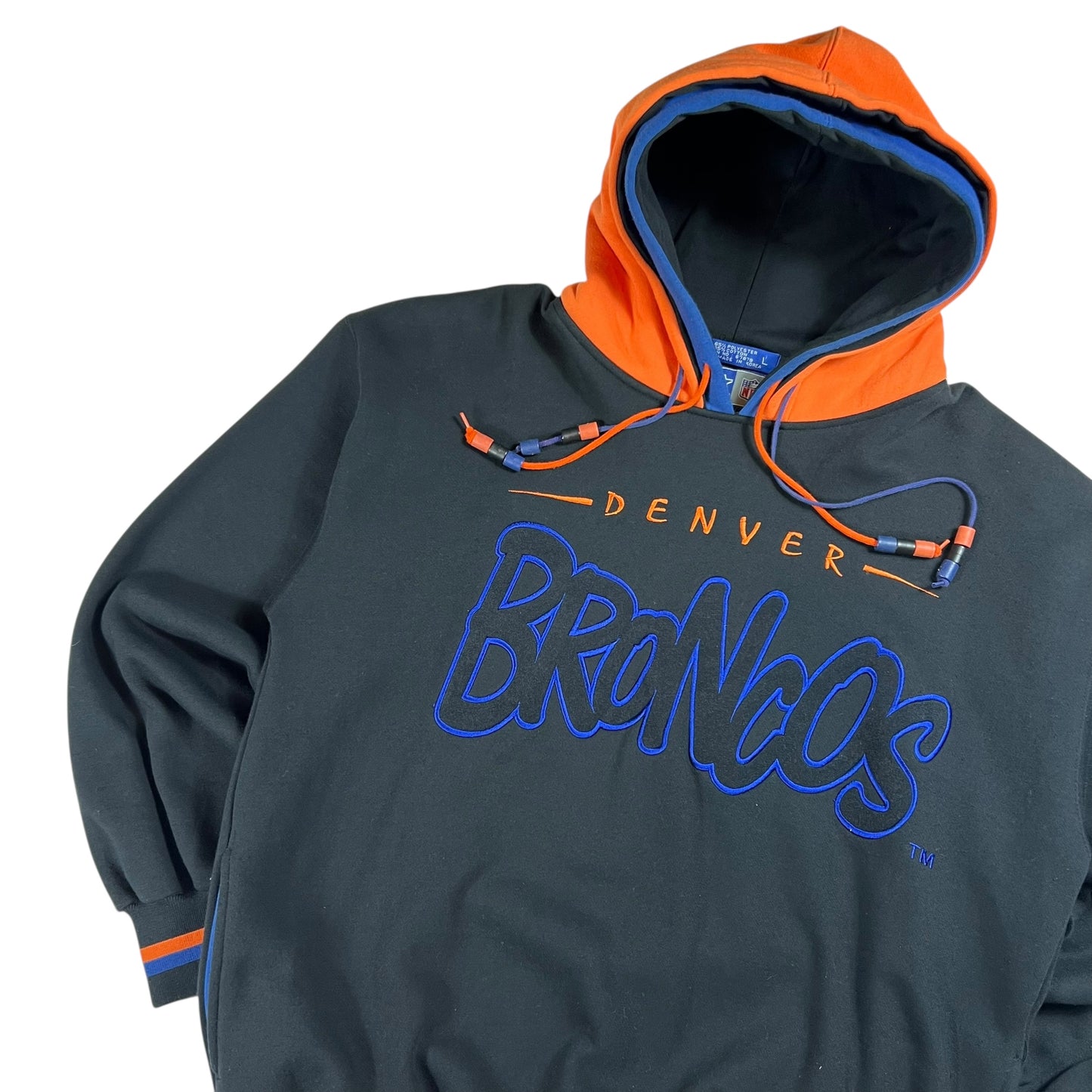 Vintage 90s Starter Denver Broncos double hood bubble graffiti hoodie (L)
