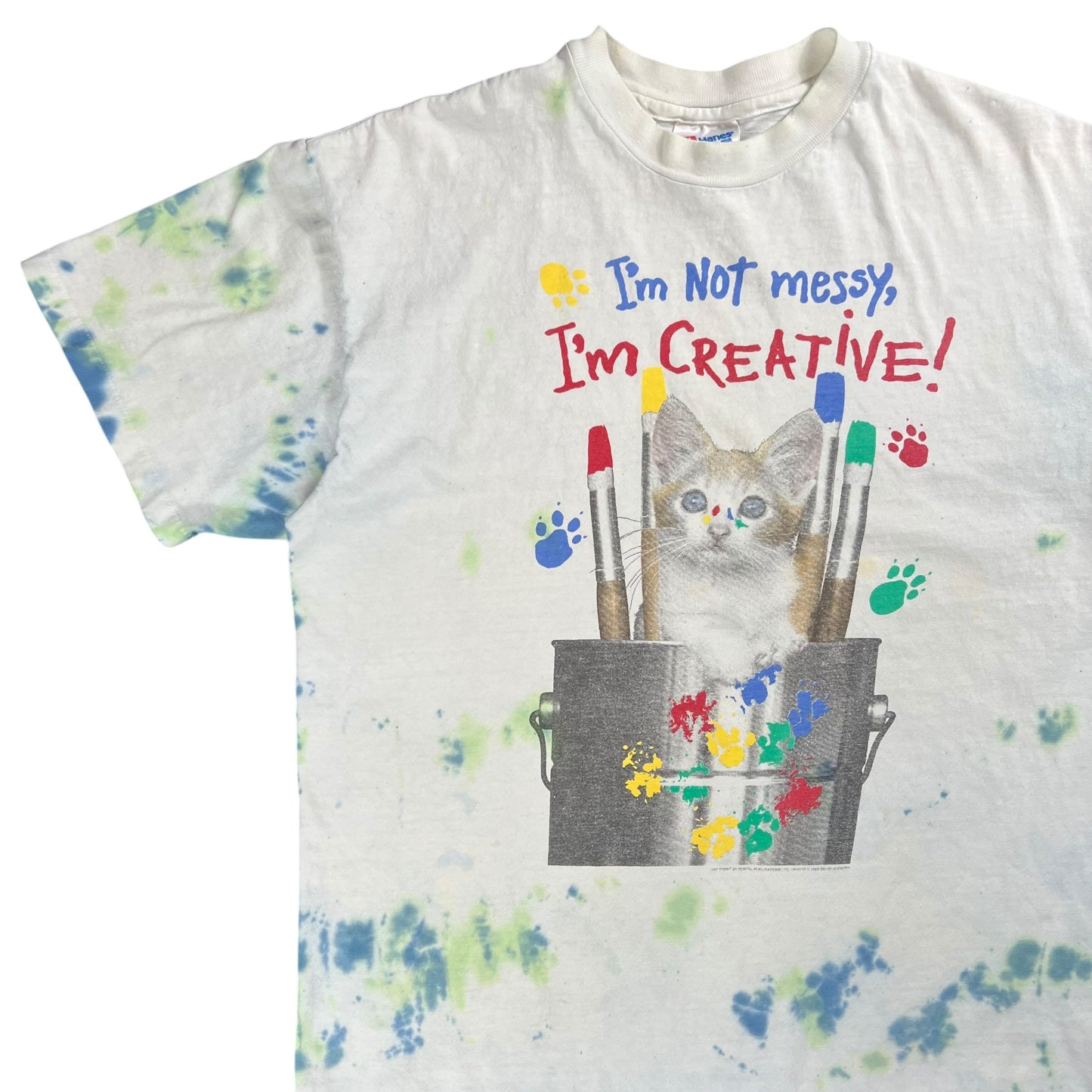 Vintage 1993 I’m not messy, I’m creative! tie dye cat tee (L)
