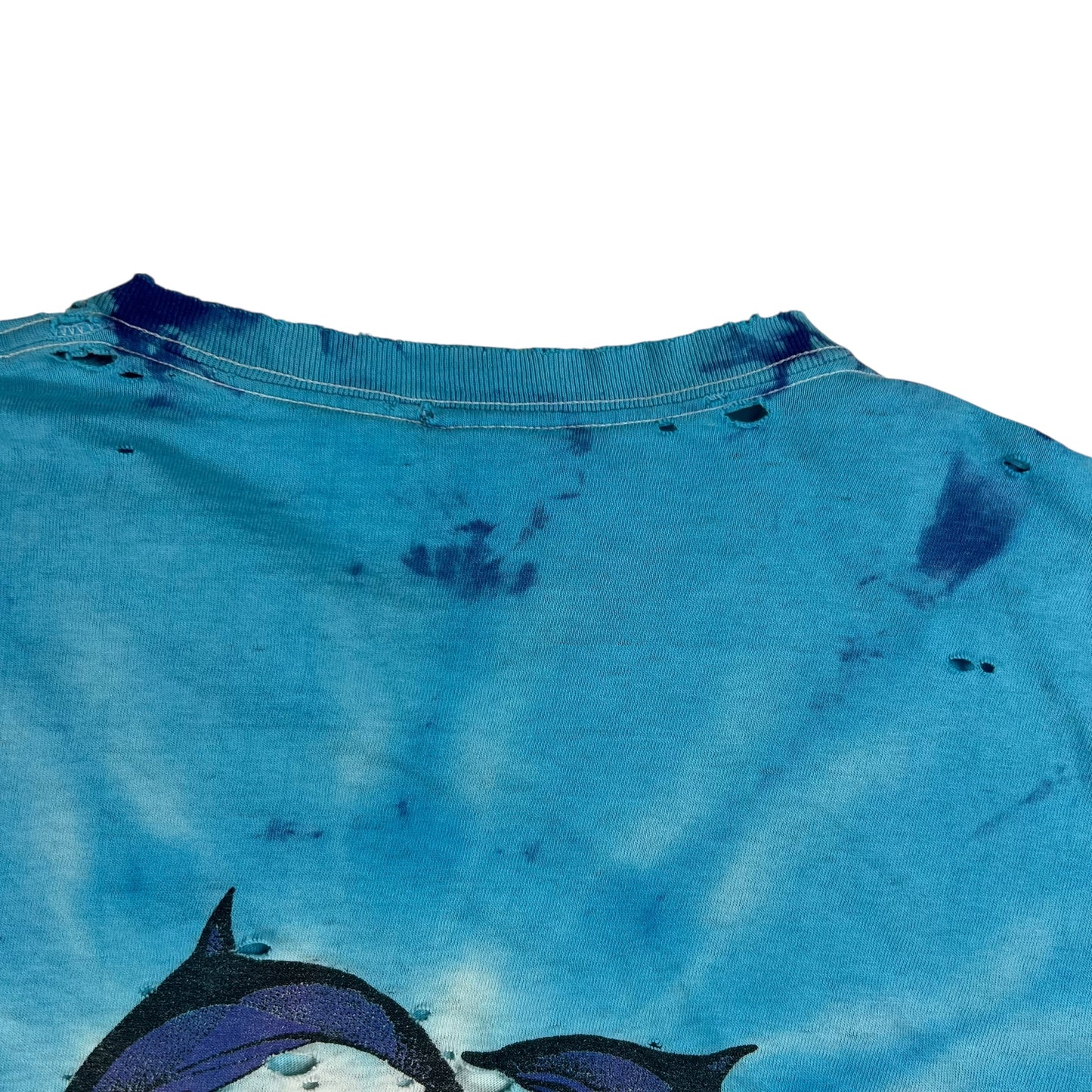 Vintage 90s Dolphin Mermaid tie dye distressed M. Dubois art tee (L)