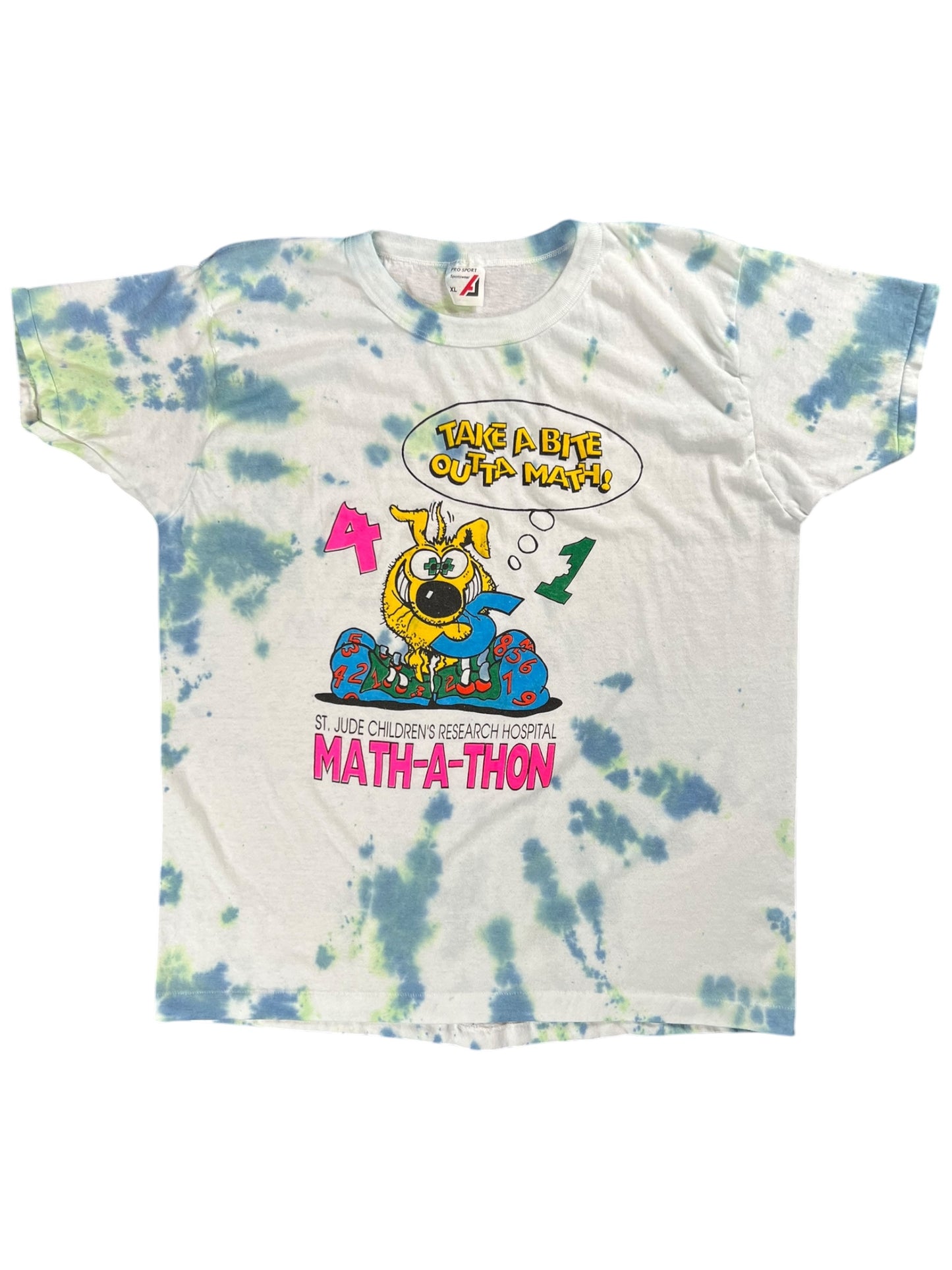 Vintage 80s Math-A-Thon Take A Bite Out Of Math tie dye tee (L)