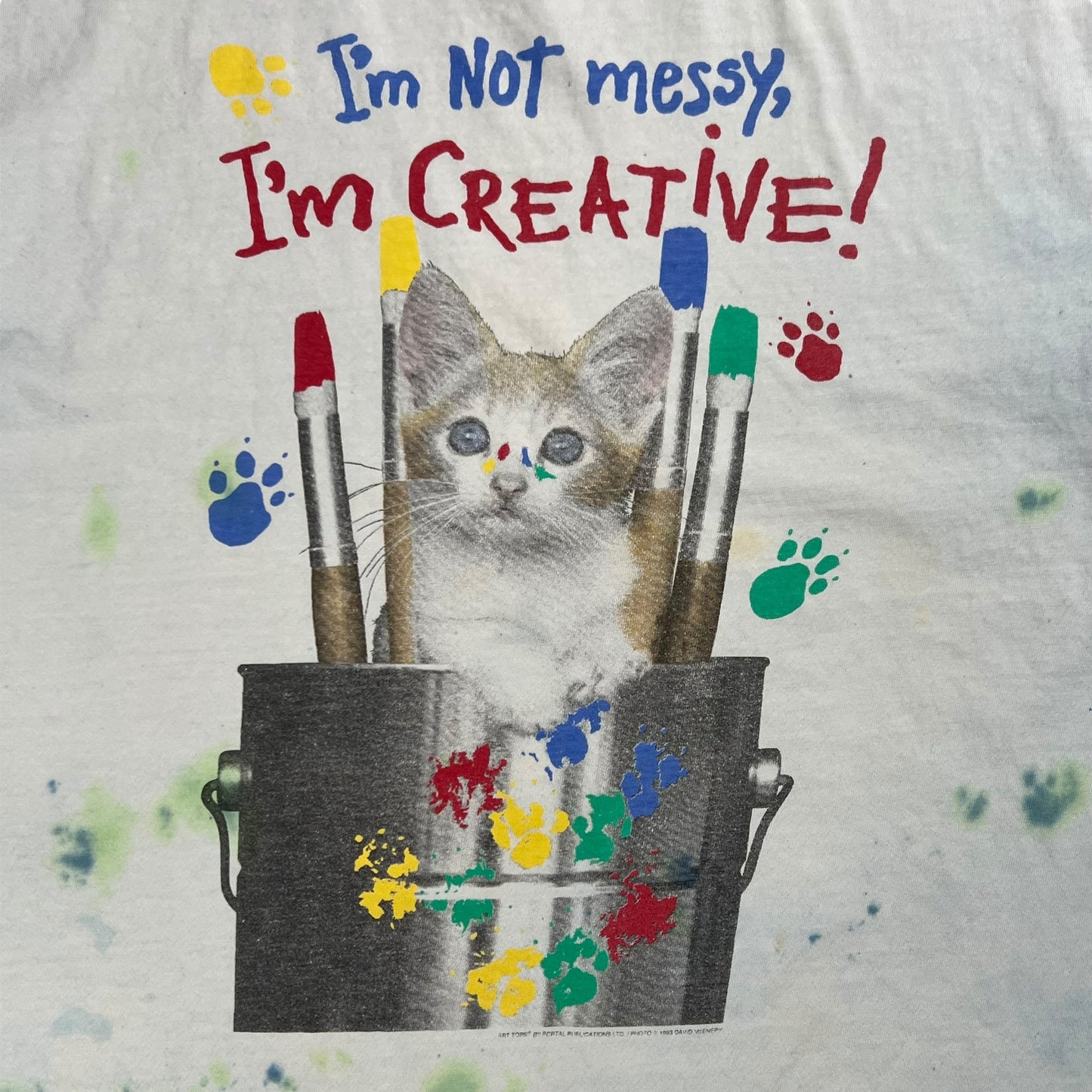 Vintage 1993 I’m not messy, I’m creative! tie dye cat tee (L)