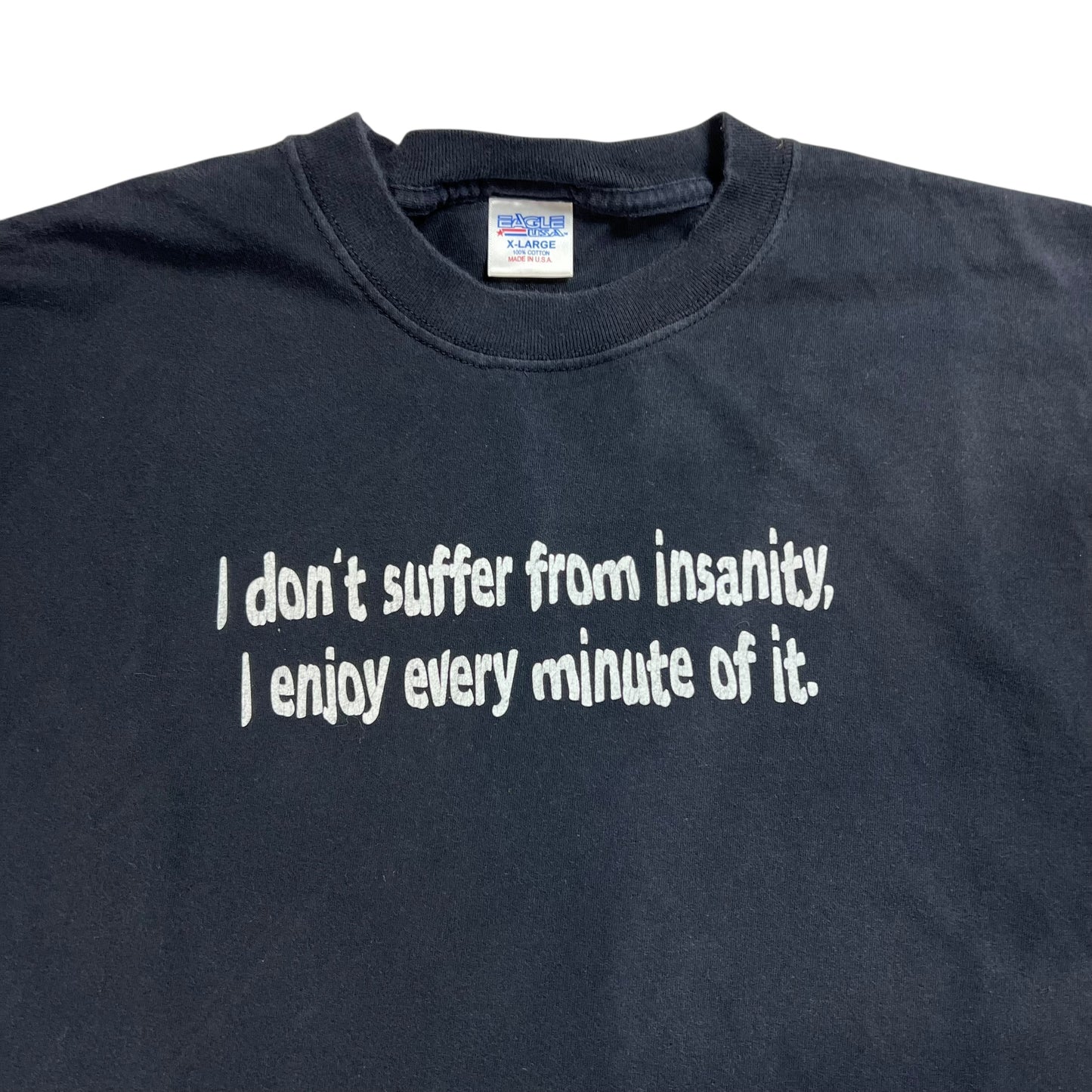 Vintage 90s “I don’t suffer from insanity, I enjoy every minute of it.” text tee (XL)