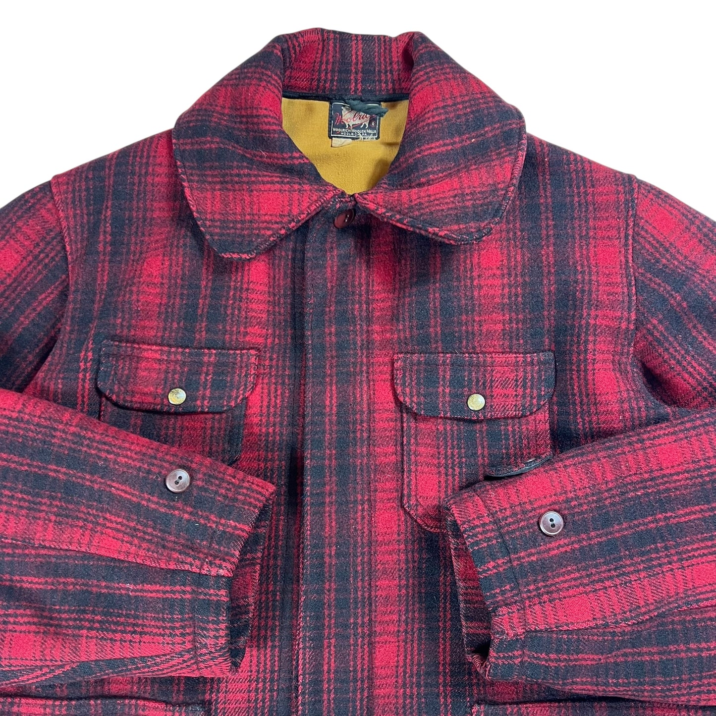 Vintage 1950s Woolrich buffalo plaid mackinaw red wool jacket (XL)