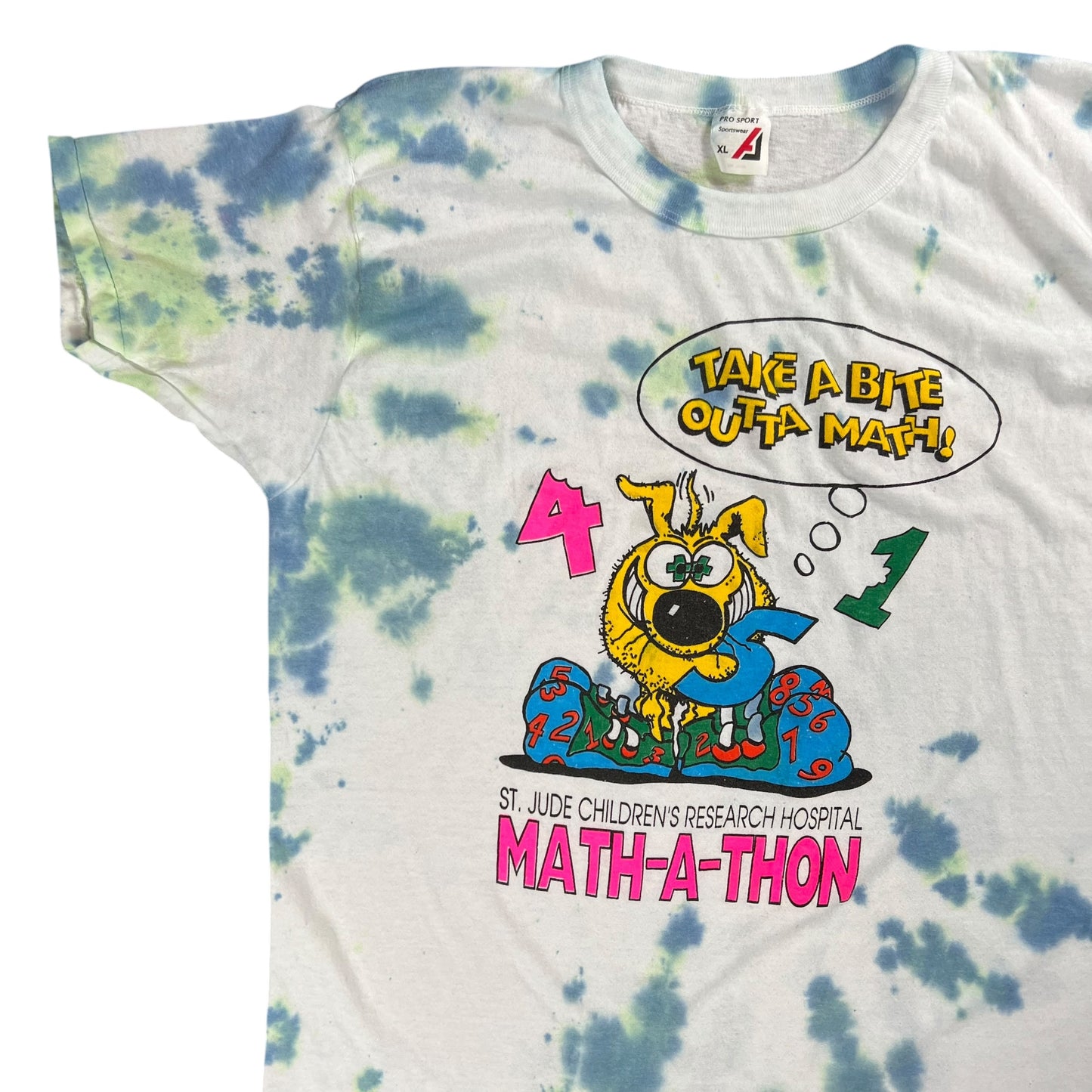 Vintage 80s Math-A-Thon Take A Bite Out Of Math tie dye tee (L)