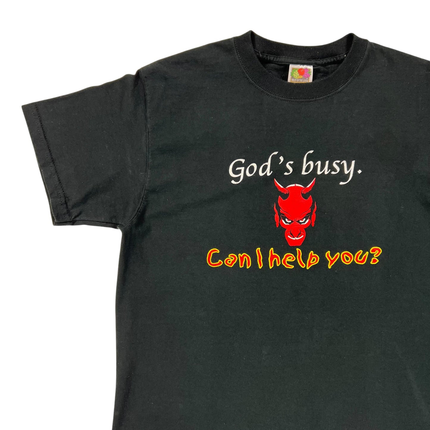 Vintage Y2K God’s Busy. Can I Help You? Devil tee (M)
