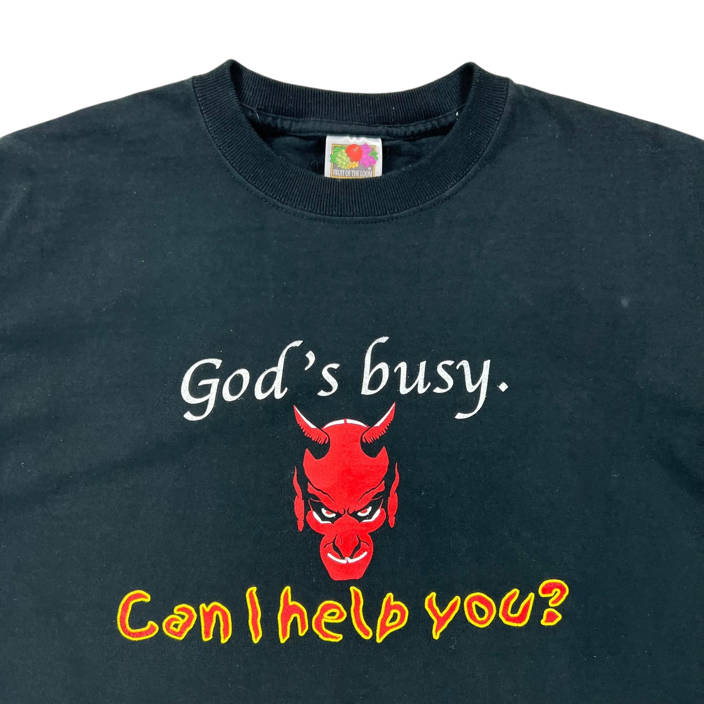 Vintage Y2K God’s Busy. Can I Help You? Devil tee (M)