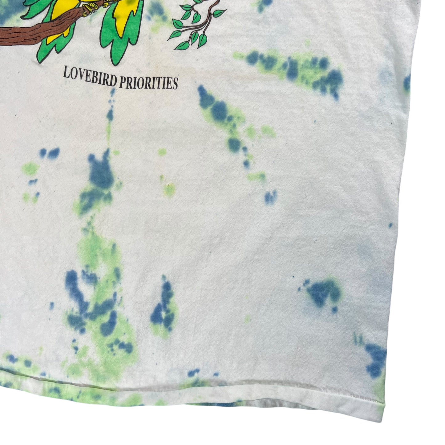Vintage 1991 Lovebird Priorities shopping tie dye tee (L)