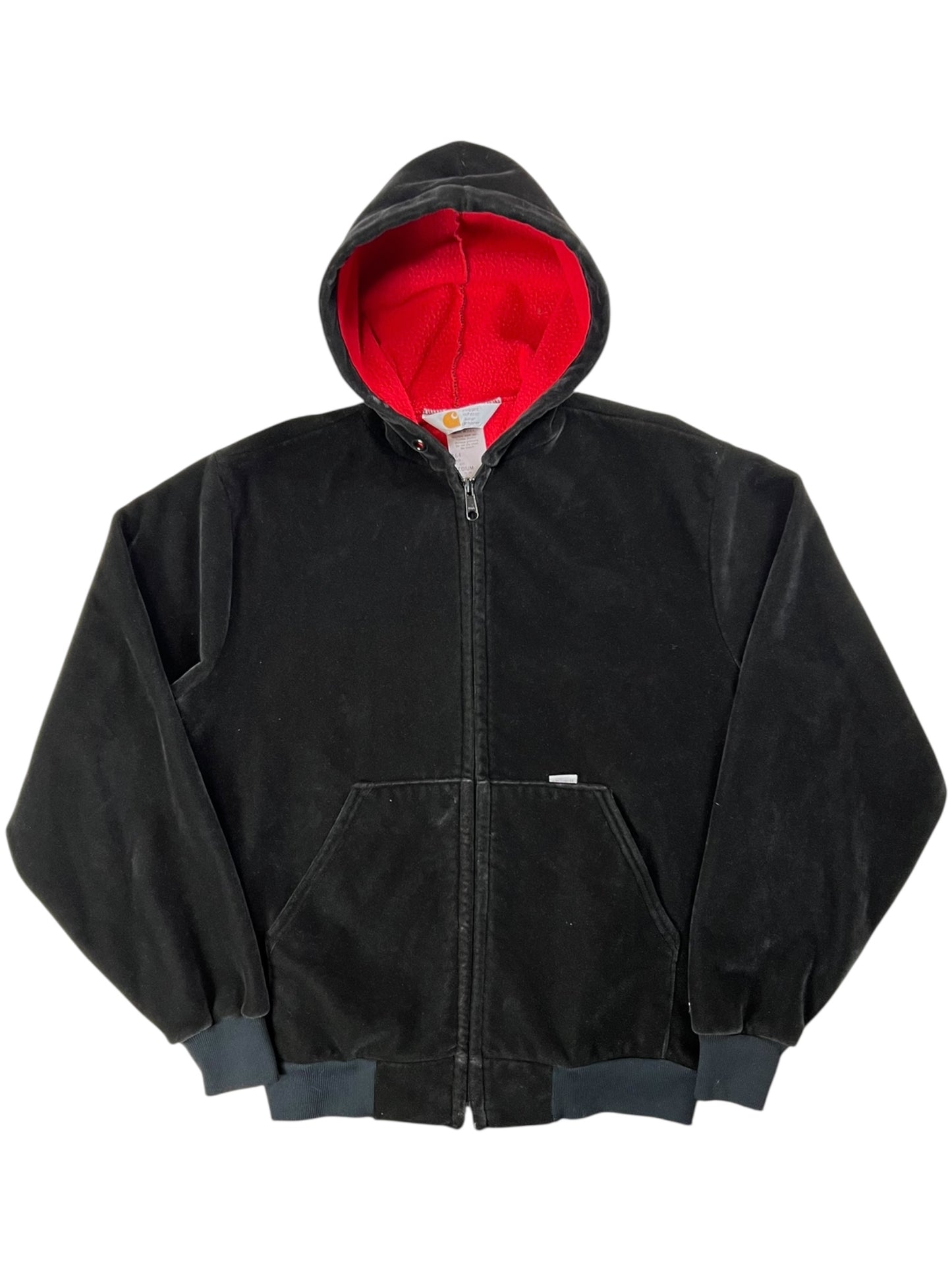 Vintage 80s Carhartt full zip black velvet velour zip up hoodie (M)
