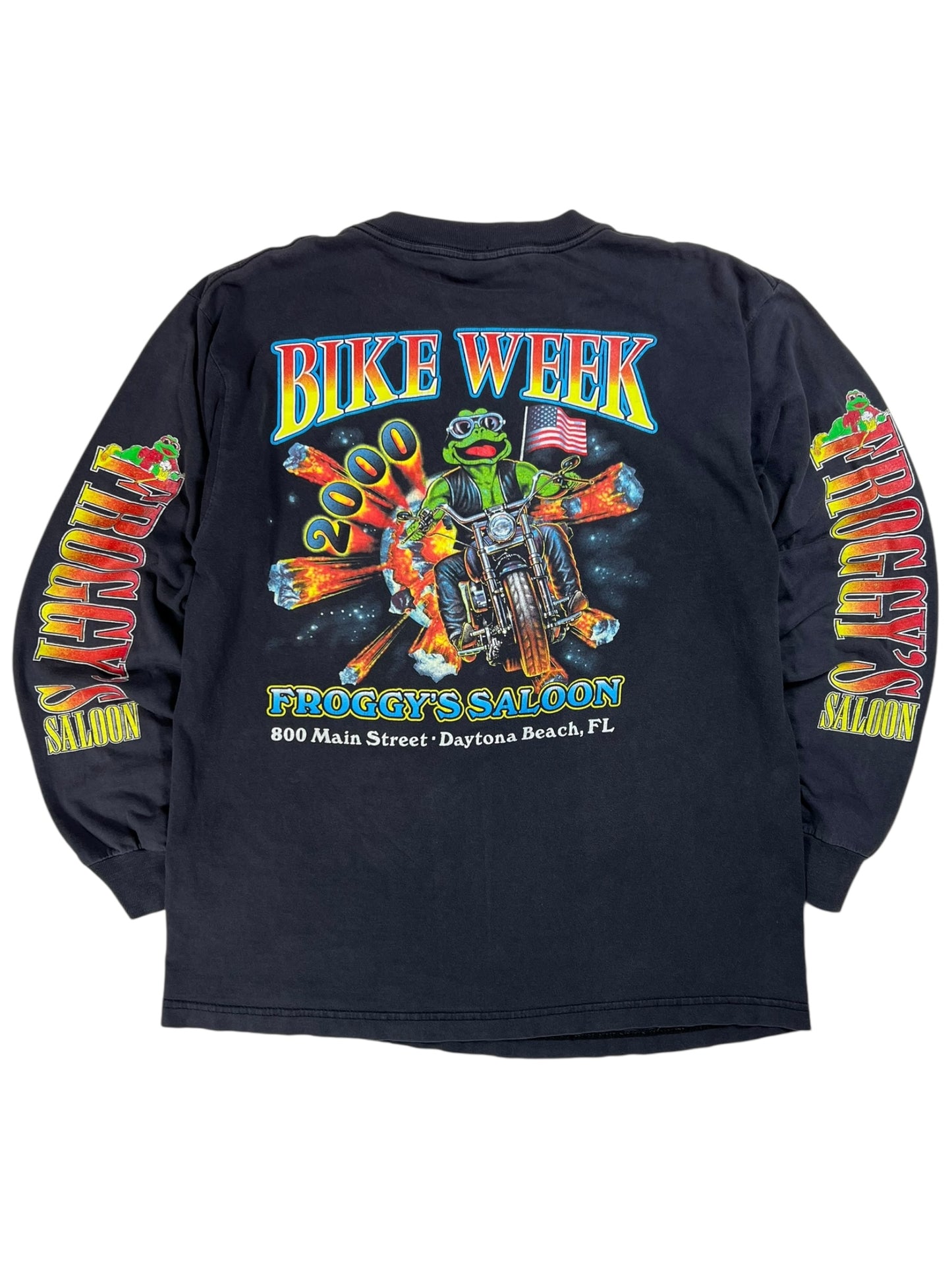 Vintage 2000 Bike Week Froggy’s Saloon long sleeve print shirt (L)