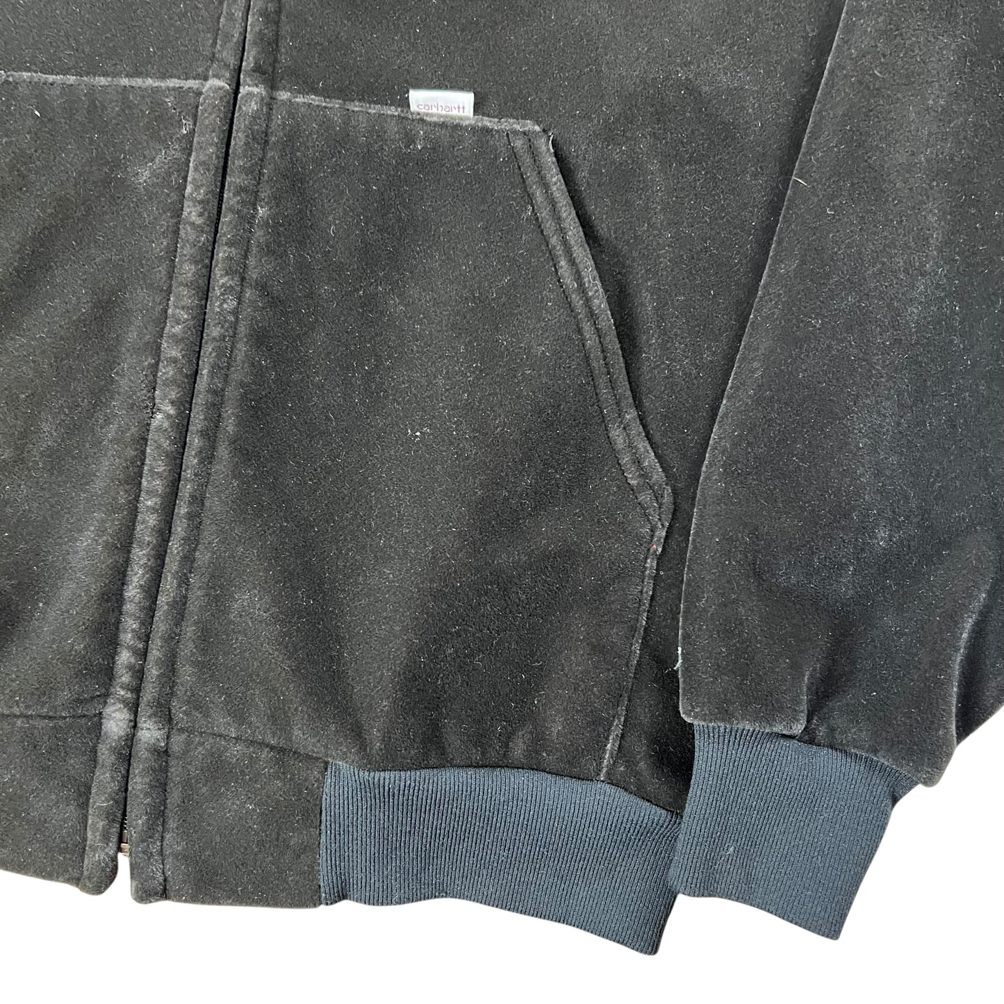 Vintage 80s Carhartt full zip black velvet velour zip up hoodie (M)