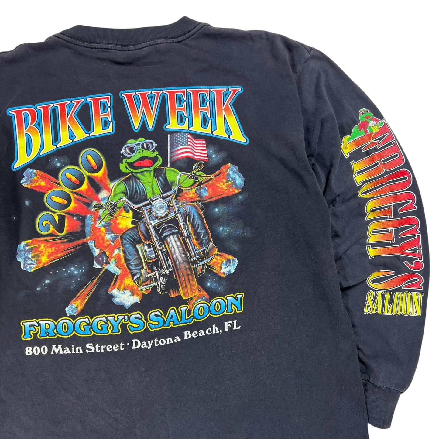 Vintage 2000 Bike Week Froggy’s Saloon long sleeve print shirt (L)