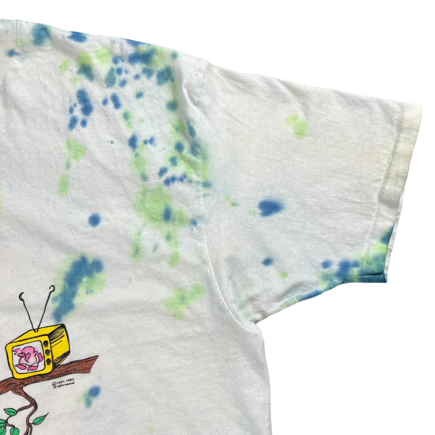 Vintage 1991 Lovebird Priorities shopping tie dye tee (L)