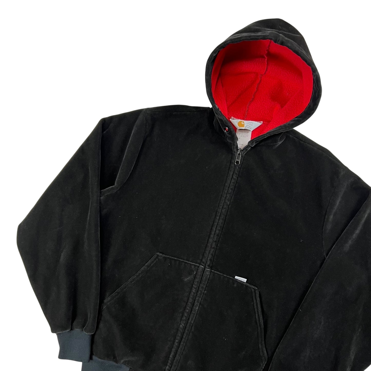 Vintage 80s Carhartt full zip black velvet velour zip up hoodie (M)
