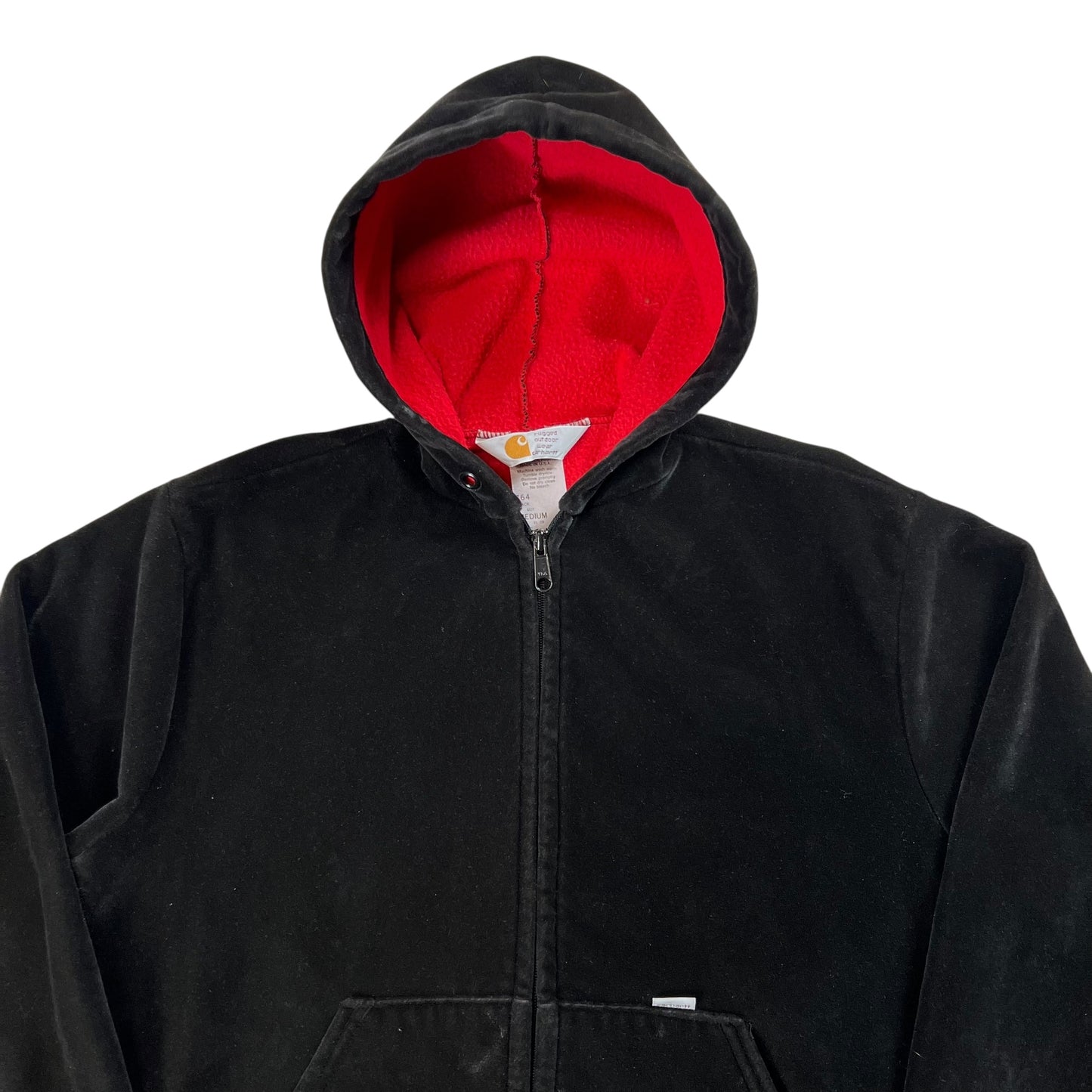 Vintage 80s Carhartt full zip black velvet velour zip up hoodie (M)