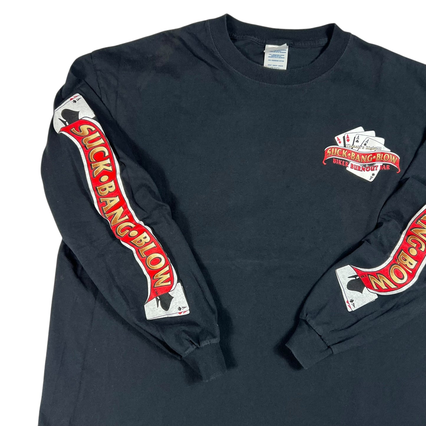 Vintage Y2K Suck Bang Blow raunchy biker bar long sleeve print shirt (L/XL)