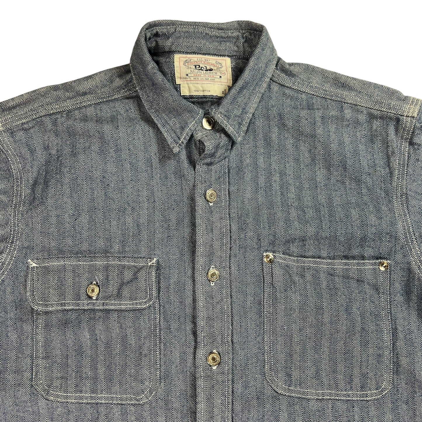 Vintage 90s Polo Ralph Lauren Authentic Dungarees striped denim button up shirt (M/L)