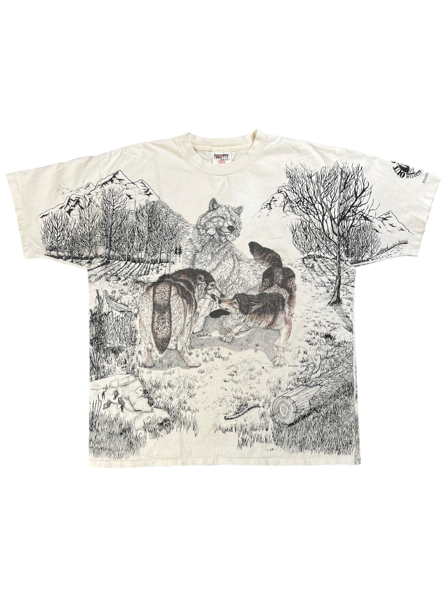 Vintage 90s Wolves Wildlife Park all over print tee (XL)