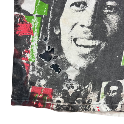 Vintage 80s Bob Marley Mosquitohead thrashed all over print tee (L)