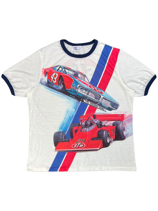 Vintage 1970s STP Racing Team all over print tee (L)