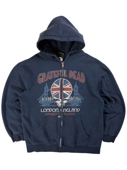 Vintage Y2K Liquid Blue Grateful Dead England zip up band hoodie (L)