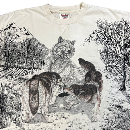 Vintage 90s Wolves Wildlife Park all over print tee (XL)