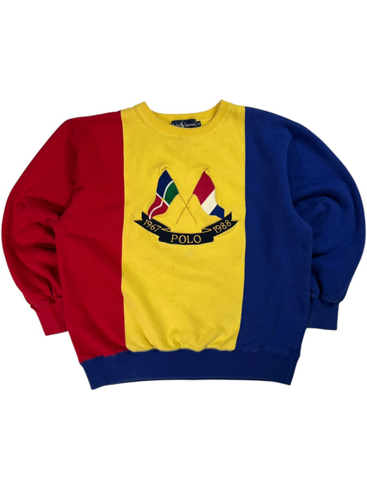 Vintage 90s Polo Ralph Lauren cross flags color block crewneck (L)