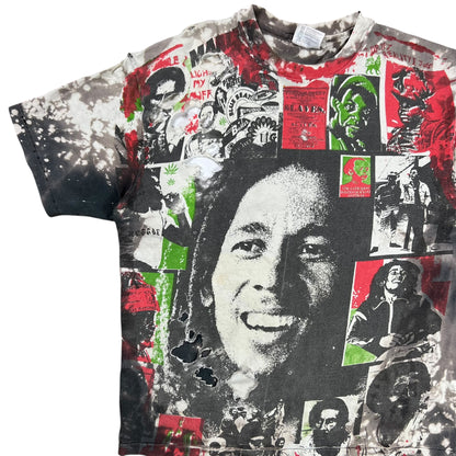 Vintage 80s Bob Marley Mosquitohead thrashed all over print tee (L)