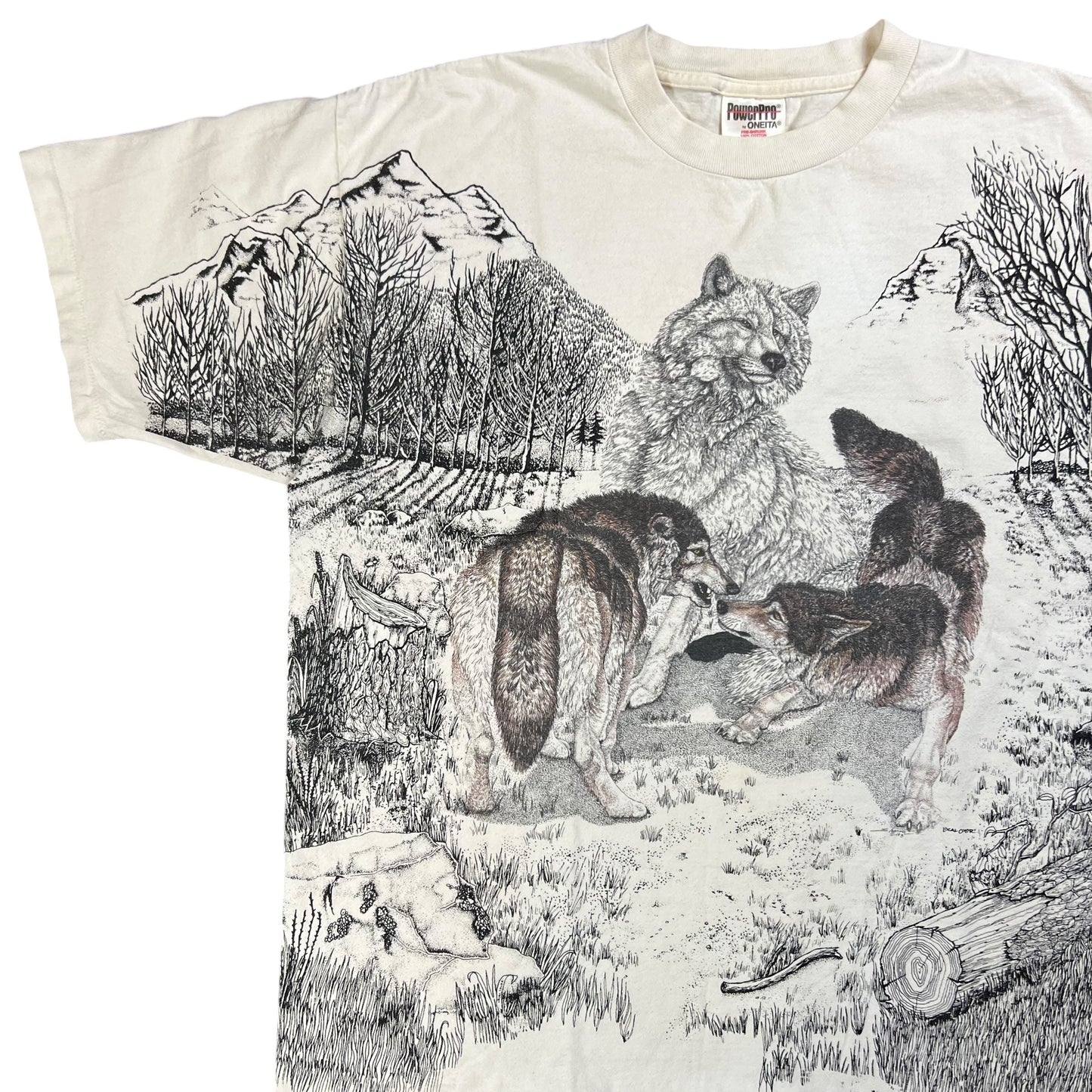 Vintage 90s Wolves Wildlife Park all over print tee (XL)