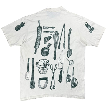 Vintage 90s Chef cooking utensils all over print tee (L)