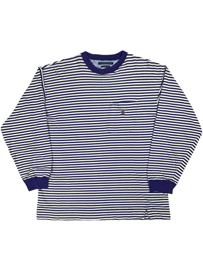 Vintage 90s Tommy Hilfiger faded purple striped stripey long sleeve pocket tee (L)