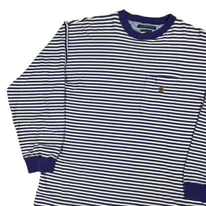 Vintage 90s Tommy Hilfiger faded purple striped stripey long sleeve pocket tee (L)