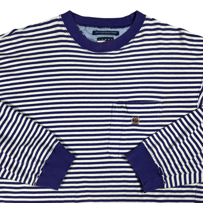 Vintage 90s Tommy Hilfiger faded purple striped stripey long sleeve pocket tee (L)