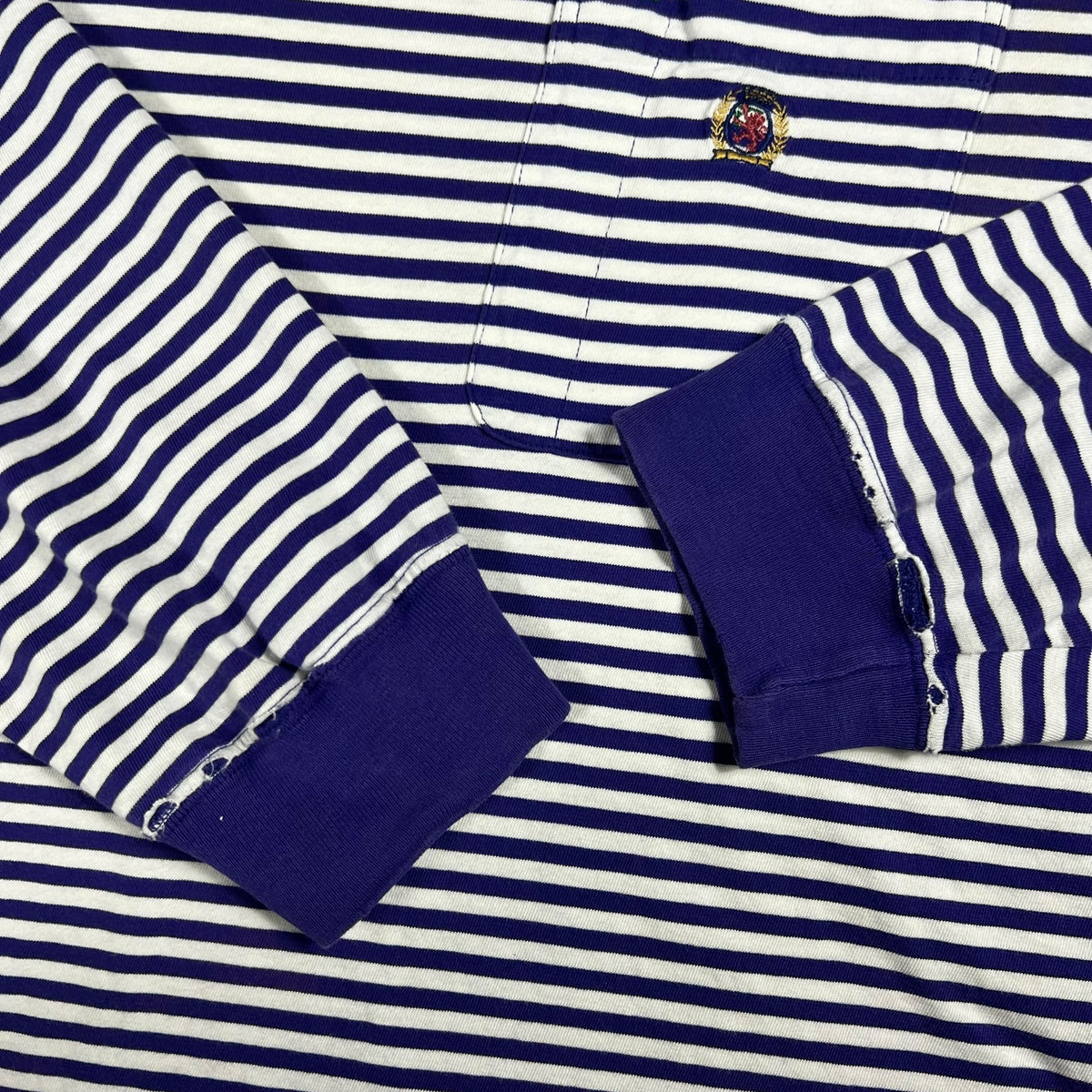 Vintage 90s Tommy Hilfiger faded purple striped stripey long sleeve pocket tee (L)