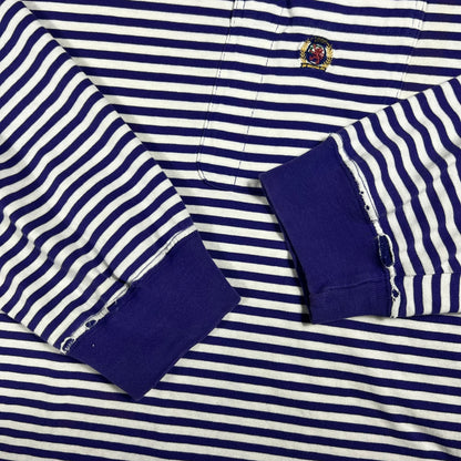 Vintage 90s Tommy Hilfiger faded purple striped stripey long sleeve pocket tee (L)