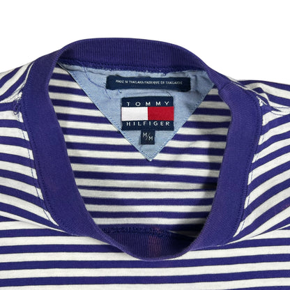 Vintage 90s Tommy Hilfiger faded purple striped stripey long sleeve pocket tee (L)