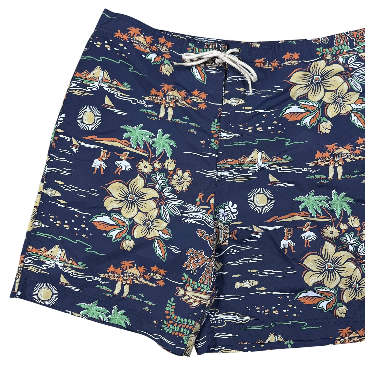 Vintage 90s Polo Sport Ralph Lauren all over print Hawaiian swim board shorts (L)